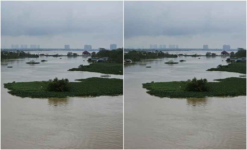 Mực nước sông Hồng đoạn qua Hà Nội đang giảm dần. (Ảnh: VGP/Lê Phương Anh)