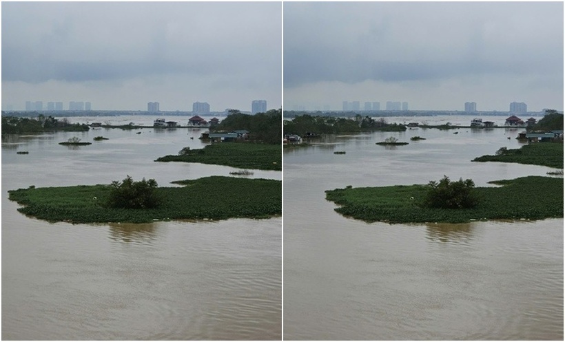 Mực nước sông Hồng giảm dần. (Ảnh: VGP/Lê Phương Anh)