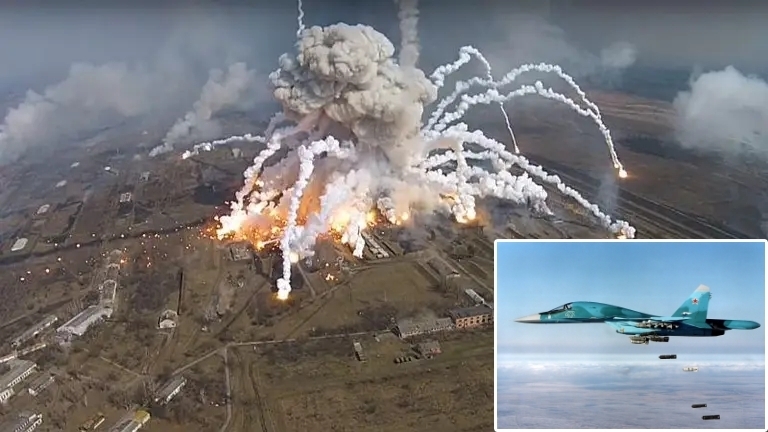 "Thú mỏ vịt" Su-34 dội bom xuống lực lượng Ukraine ở Kursk. Ảnh: Getty Images