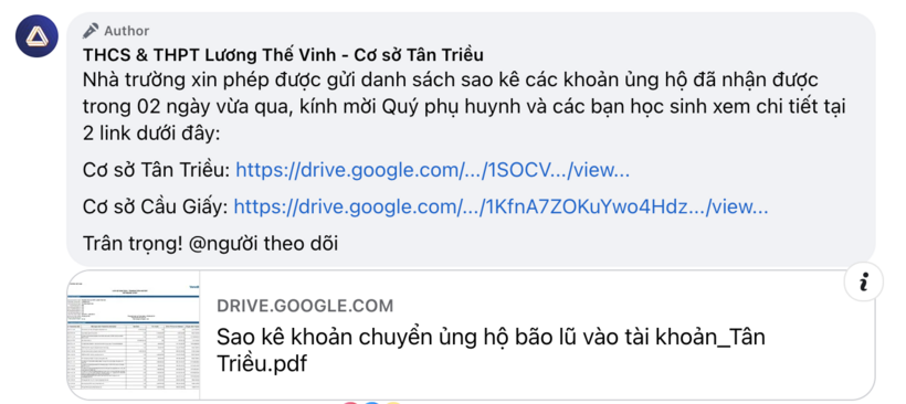 Mọi khoản đóng góp đều được sao kê chi tiết, minh bạch.