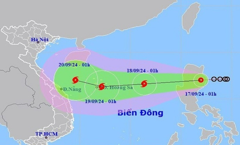 Dự báo vị trí và đường đi của áp thấp nhiệt đới (bão số 4). (Ảnh: NCHMF)