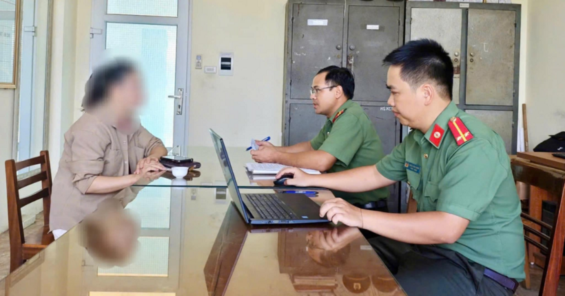 Chị Đ.T.G tại cơ quan công an.