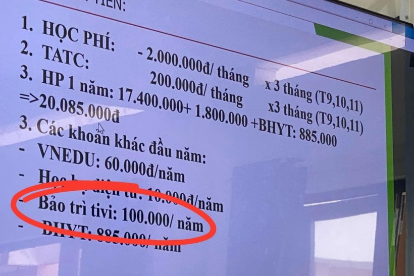 Khoản thu bảo trì ti vi 100.000 đồng/học sinh khiến nhiều người bức xúc. Ảnh: Vnexpress
