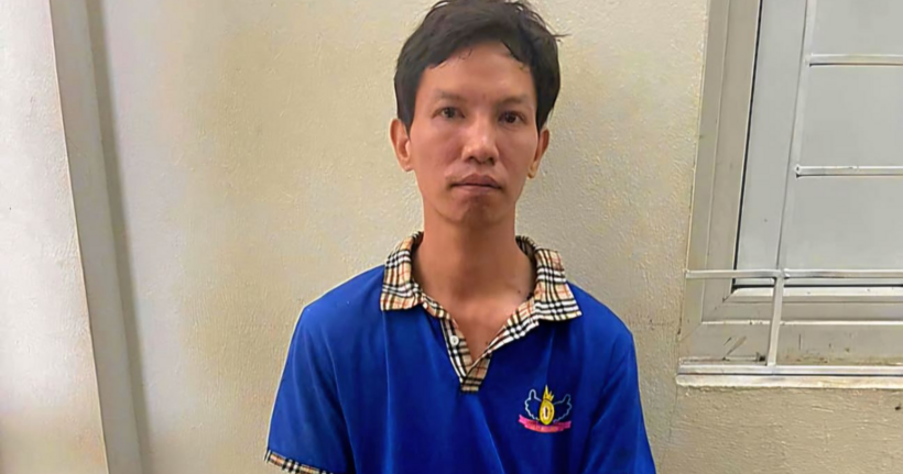 Phạm Văn Đoàn tại cơ quan công an. (Ảnh: Trung Nguyên)