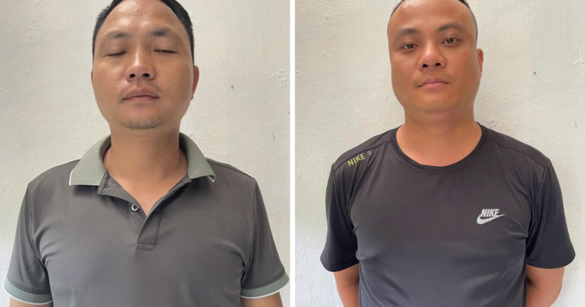 Hai đối tượng tại cơ quan công an. (Ảnh: Công an TP.Hà Nội)