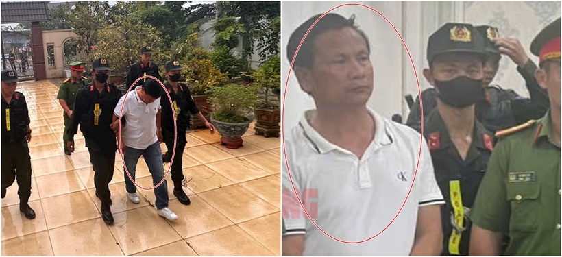 Lực lượng chức năng đưa Trần Văn Thuận về nhà để tiến hành khám xét. (Ảnh: Báo Bình Thuận, Người lao động)