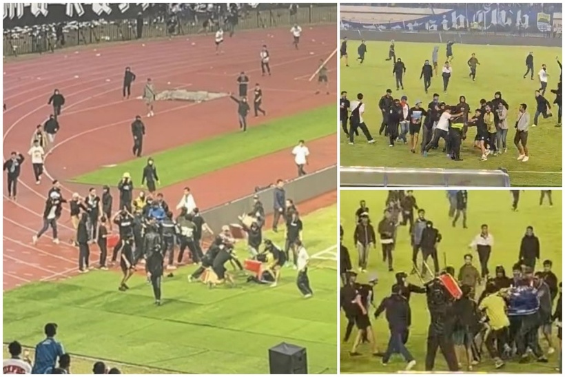 Hàng trăm CĐV chủ nhà Persib Bandung đã lao xuống sân tấn công trọng tài và lực lượng an ninh của Ban tổ chức. Ảnh: West Java.