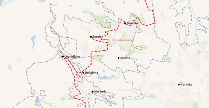 Lực lượng Nga đạt bước tiến tại phía Đông Toretsk ở Donetsk. Ảnh: ISW