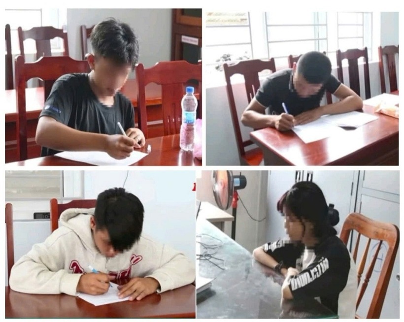 Các đối tượng liên quan đến vụ thiếu niên 13 tuổi bị nhóm bạn đâm tại nhà ở Ninh Thuận. Ảnh: VOV