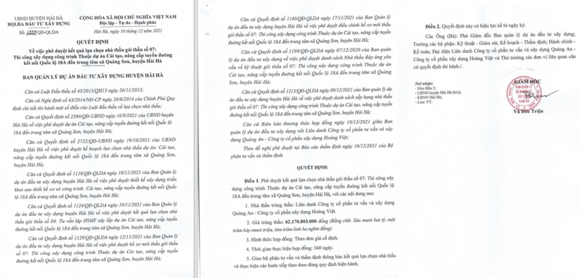 Liên danh Hoàng Việt - Quảng An trúng gói thầu trị giá 62,1 đồng, tiết kiệm 1,15%.