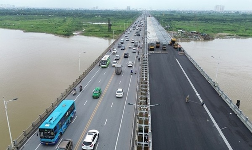 Dự án Đầu tư xây dựng cầu Vĩnh Tuy - giai đoạn 2 thời điểm đang thi công. (Ảnh: dangcongsan.vn)