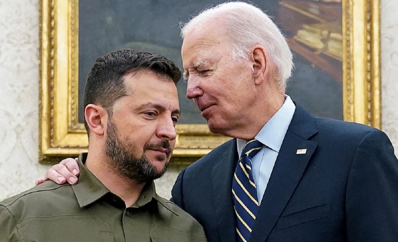 Tổng thống Ukraine Volodymyr Zelenskiy gặp Tổng thống Mỹ Joe Biden tại Phòng Bầu dục của Nhà Trắng năm 2023. Ảnh Kevin Lamarque/Reuters