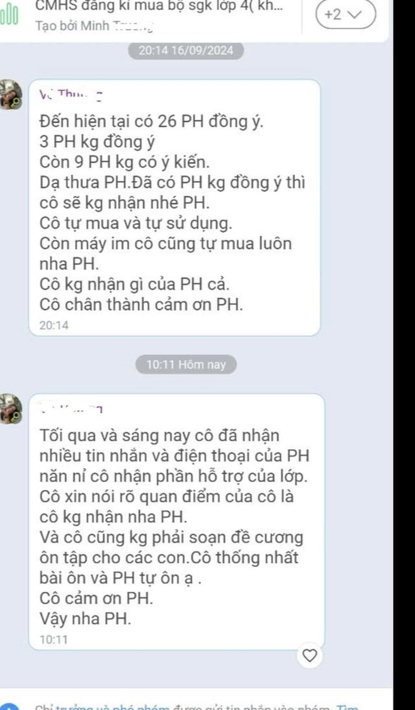 Tin nhắn cô H khẳng định không soạn đề cương ôn tập cho học sinh. Ảnh: Giao Thông