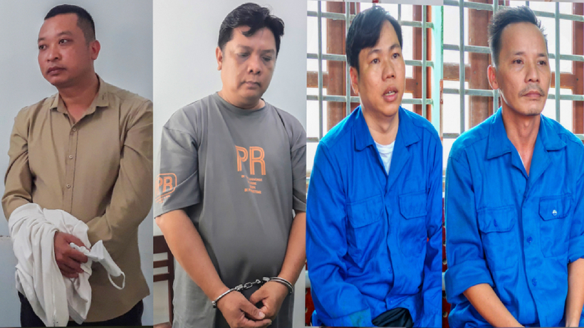 Các bị can từ trái sang phải, gồm: Phúc, Hải, Quốc và Tấn Em. Ảnh: CAND