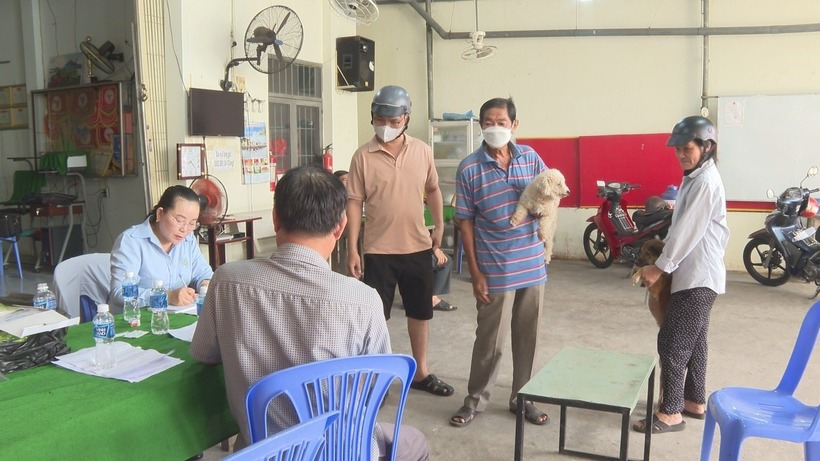 Người dâm tiêm vắc xin phòng dại cho động vật nuôi. Ảnh: Báo Bình Thuận.