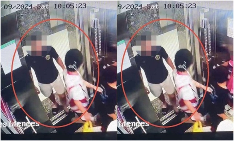 Người đàn ông áo đen bị tố vỗ mông cô gái. (Ảnh chụp màn hình)