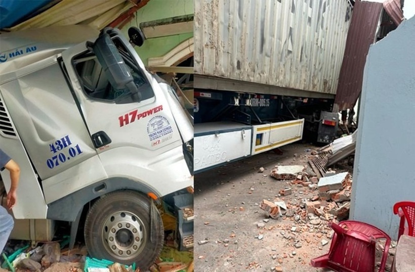 Cabin biến dạng và tường nhà dân bị tông sập. Ảnh: Tiền phong