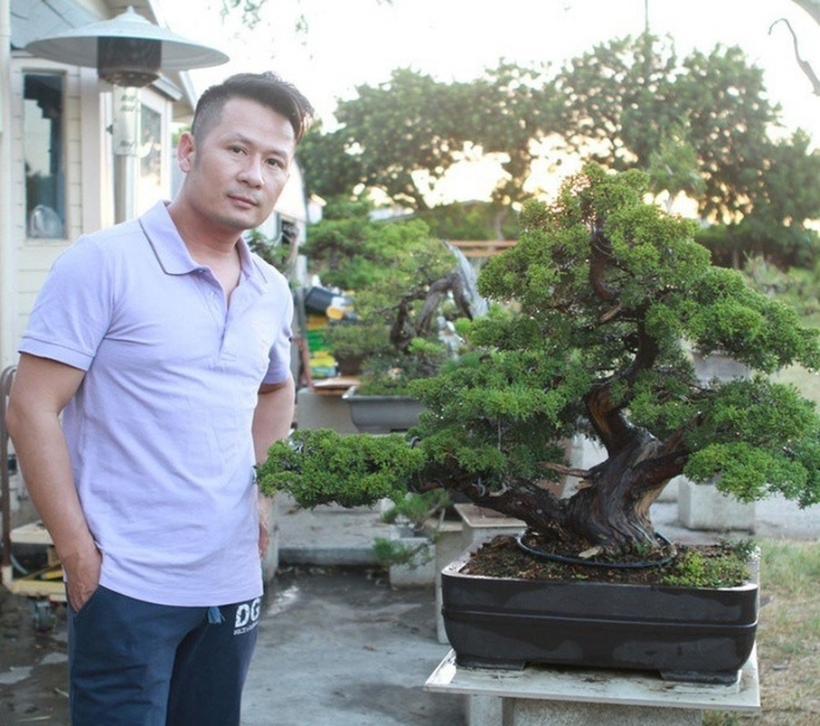 Vườn bonsai trong biệt thụ của Bằng Kiều rộng vài trăm mét vuông với rất nhiều cây đẹp mắt.