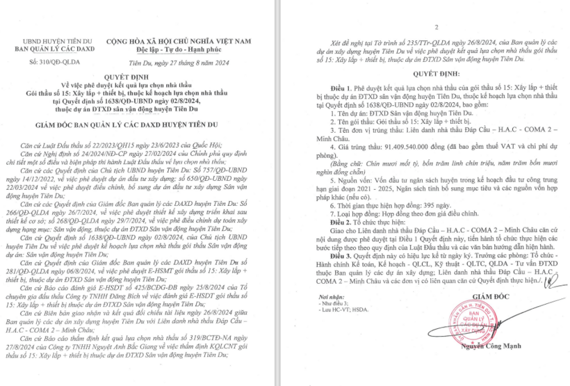 Liên danh Đáp Cầu - H.A.C - Coma 2 - Minh Châu trúng gói thầu trị giá hơn 91,4 tỷ đồng, tiết kiệm 0,44%.