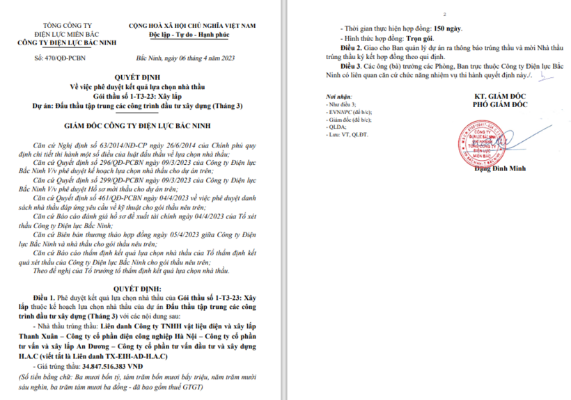 Liên danh TX-EIH-AD-H.A.C trúng gói thầu xây lắp trị giá 34,8 tỷ đồng, tiết kiệm 1,21%.