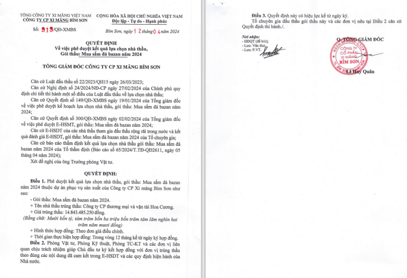 Vận tải Hoa Cương không có đối thủ cạnh tranh trúng gói thầu trị giá là 14,8 tỷ đồng, đạt tỉ lệ 0,01%.