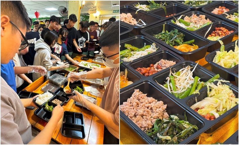 Suất cơm đủ chất của sinh viên ĐH Bách khoa Hà Nội ngày 8/10. (Ảnh: VietnamNet)
