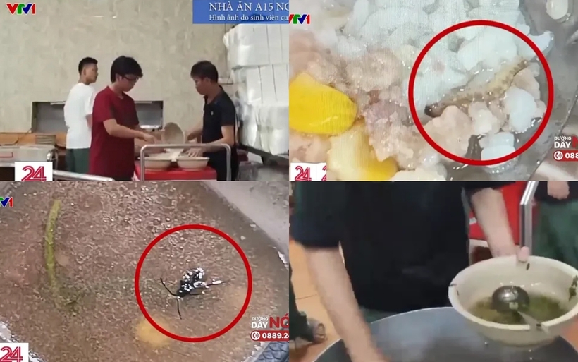 hiều sinh viên ĐH Bách khoa Hà Nội cho biết phản ăn cơm, canh thừa, có dị vật. Ảnh: VTV24