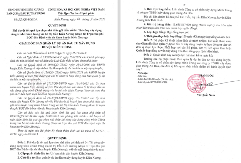 Liên danh Minh Trung - An Hòa một mình tham dự rồi trúng gói thầu trị giá 11,6 tỷ đồng, tiết kiệm 0,22%.