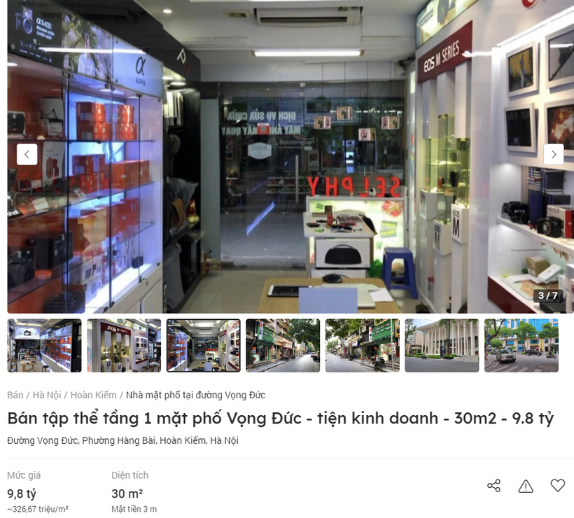 Thông tin rao bán căn nhà tập thể tầng 1 mặt phố Vọng Đức trên batdongsan.com.vn. Ảnh chụp màn hình