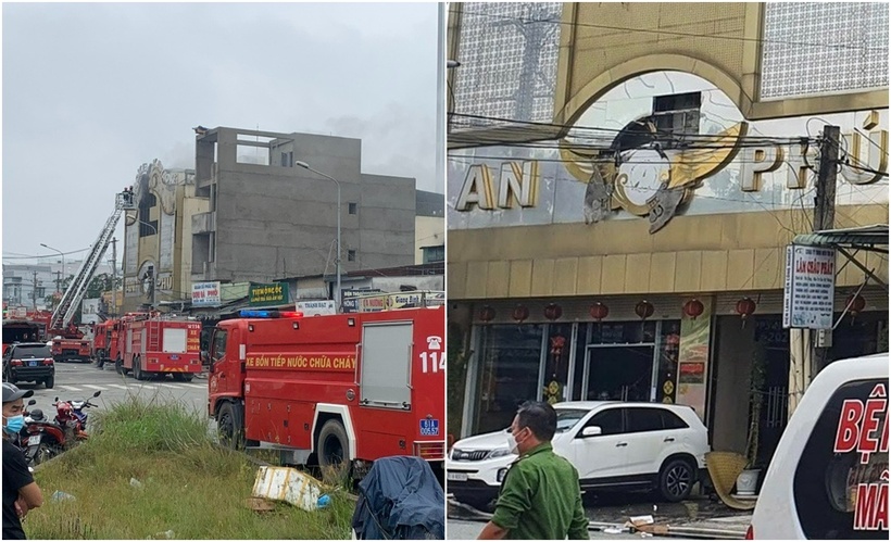 Hiện trường vụ cháy quán karaoke An Phú khiến 32 người chết. (Ảnh: Dân trí, Thanh niên)