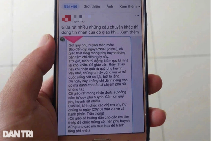 Tin nhắn từ cô giáo ở Hà Nội. Ảnh: Dân Trí