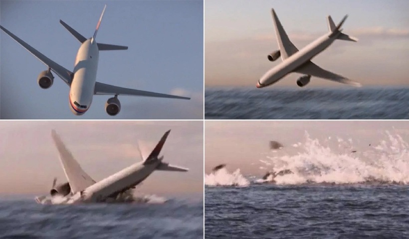 Hình ảnh mô phỏng giả thuyết MH370 có thể đã lao xuống Ấn Độ Dương. Ảnh: Nat Geo