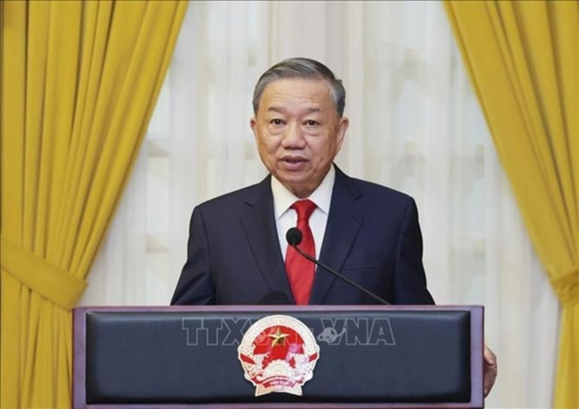 Tổng Bí thư, Chủ tịch nước Tô Lâm, Bí thư Quân ủy Trung ương, Chủ tịch Hội đồng Quốc phòng và An ninh, Thống lĩnh các lực lượng vũ trang phát biểu chỉ đạo. Ảnh: Lâm Khánh/TTXVN.