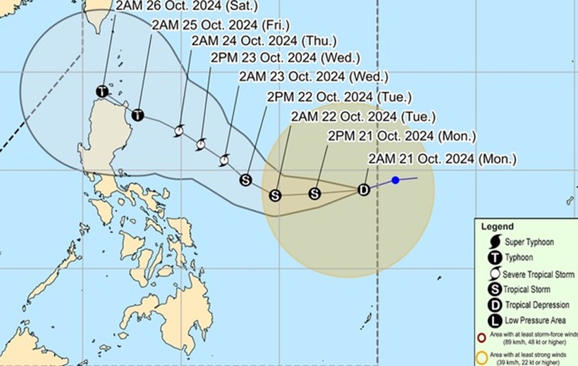 Áp thấp nhiệt đới gần Philippines sắp mạnh thành bão, liệu có vào biển Đông?. Ảnh: PAGASA