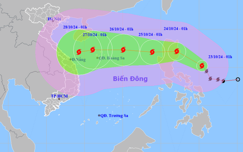 Dự báo hướng di chuyển của bão Trà Mi. Ảnh: VietNamNet