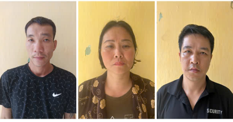 Các đối tượng Mai, Hợp, Oanh tại cơ quan điều tra.