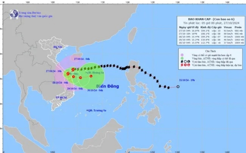Dự báo hướng di chuyển của bão số 6. Ảnh: VTV Times