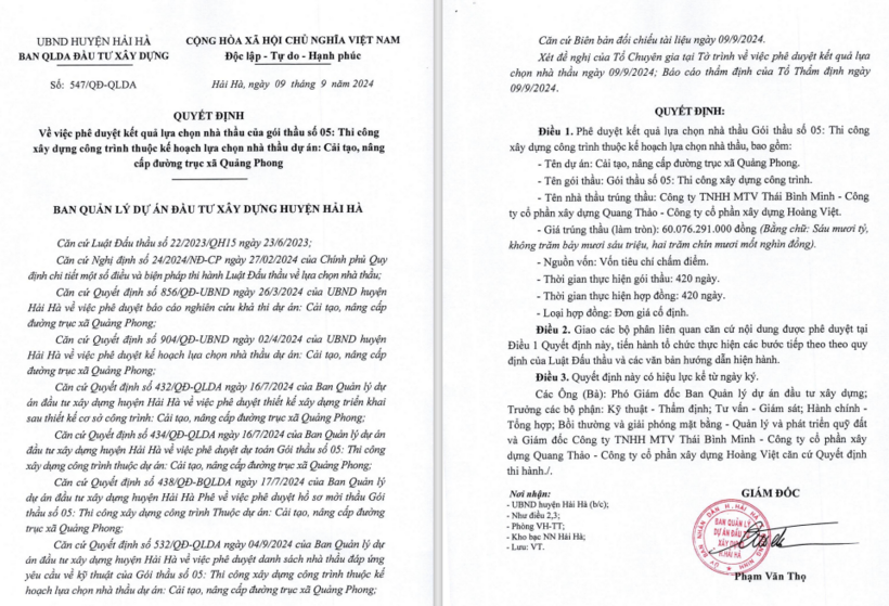 Quyết định số 547/QĐ-QLDA ĐTXD ngày 9/9.