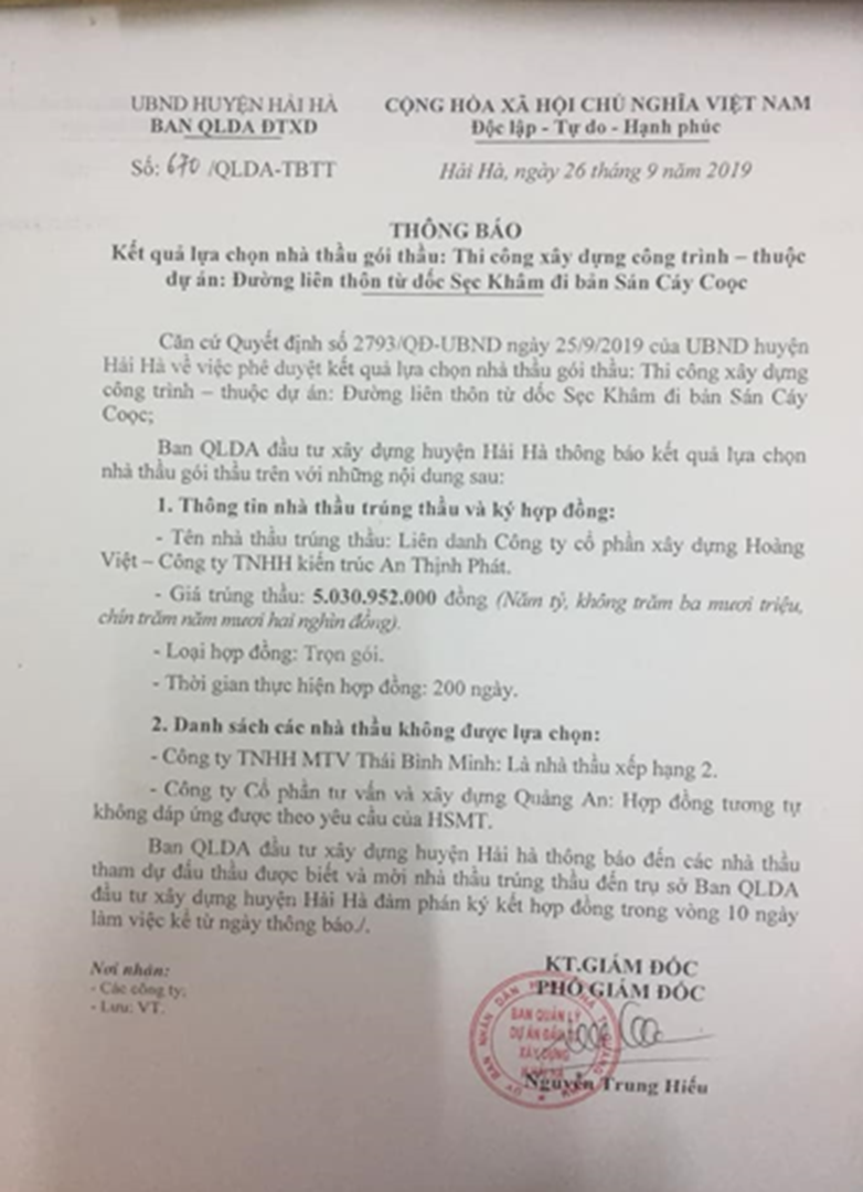 Quyết định số 2793/QĐ-UBND ngày 25/9/2019.