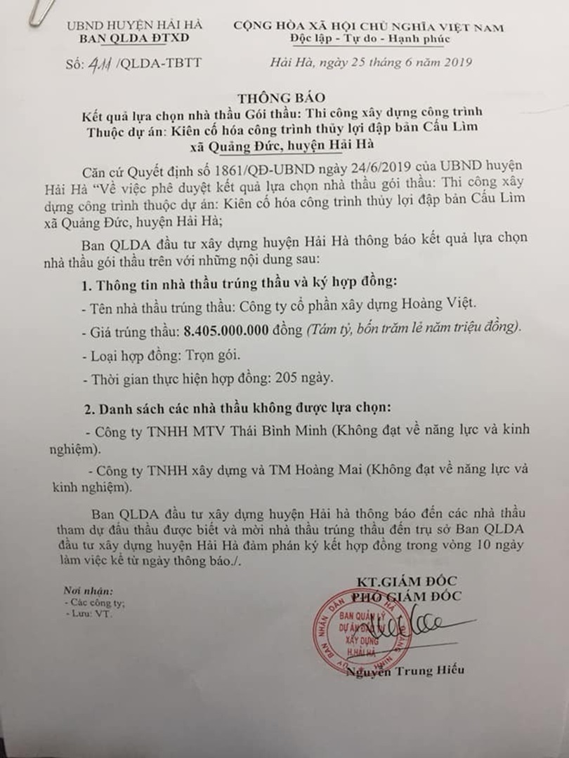 Hoàng Việt trúng gói thầu Thi công xây dựng trị giá 8,4 tỷ đồng.