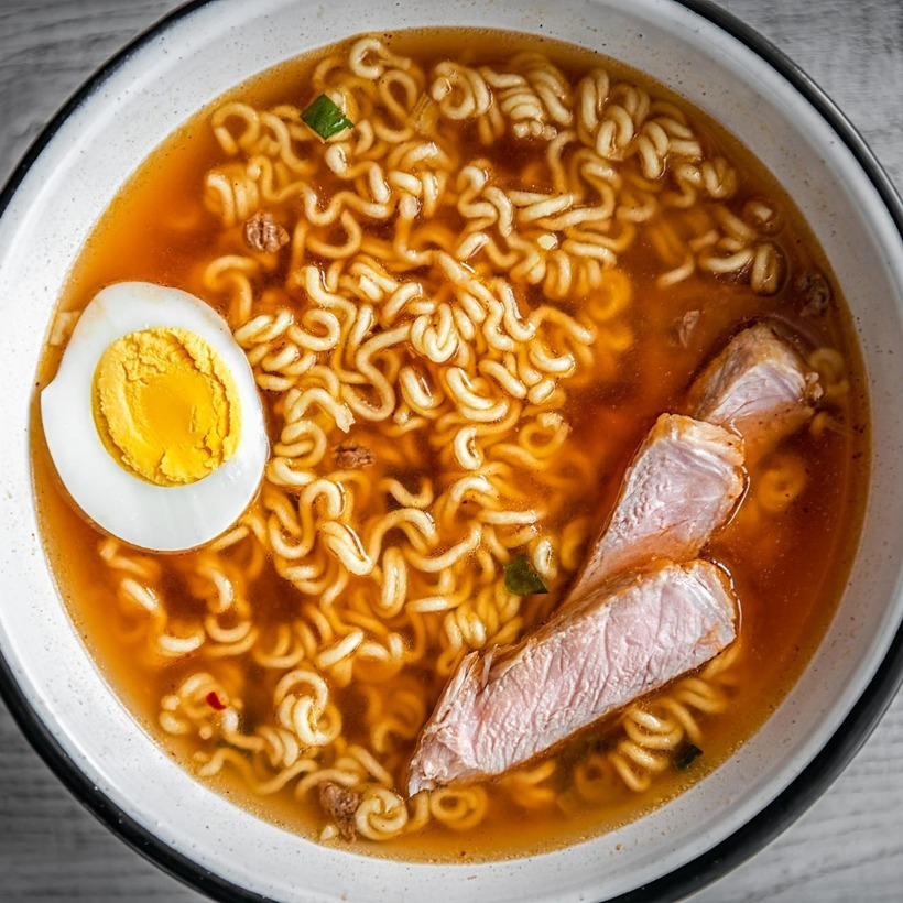 Việc thưởng thức mì ăn liền kèm theo thực phẩm giàu đạm như thịt bò, thịt lợn, hải sản, trứng, nấm, đậu, và rong biển.