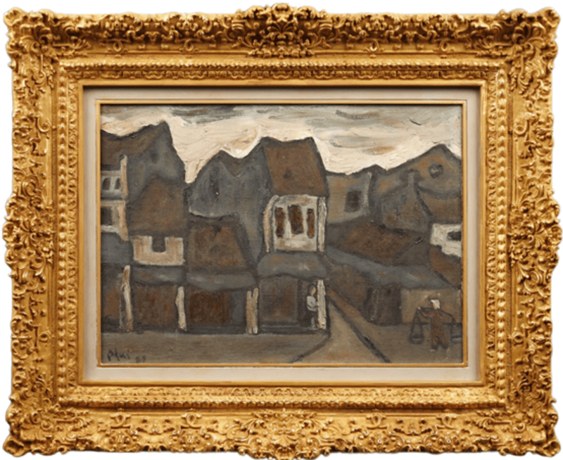 Họa sĩ Bùi Xuân Phái, “Phố cổ, 1986”, sơn dầu trên vải, 50 x 70 cm. Gõ búa: 80.000$