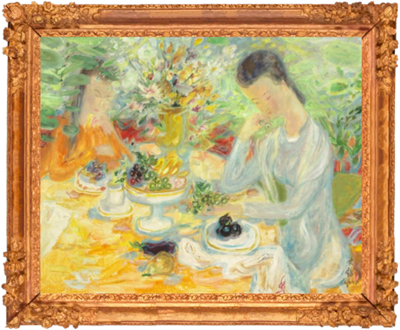 Họa sĩ Lê Phổ, “Món tráng miệng”, sơn dầu, 65 x 81 cm. Gõ búa: 125.000$