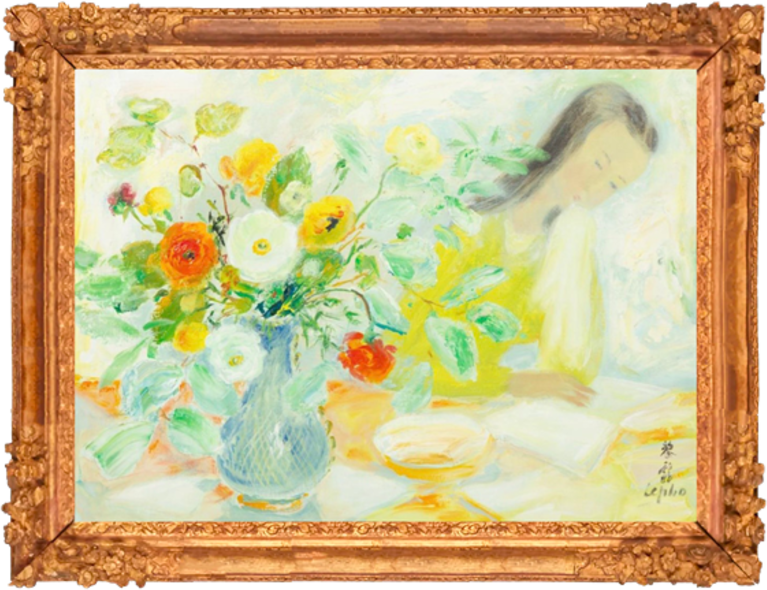 Họa sĩ Lê Phổ, “Cô gái bên lọ hoa”, sơn dầu trên vải, 60.32 x 81.28 cm. Gõ búa: 110.000$