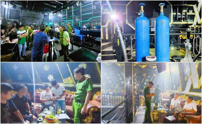 Lực lượng chức năng kiểm tra 2 quán bia. (Ảnh: Công an)