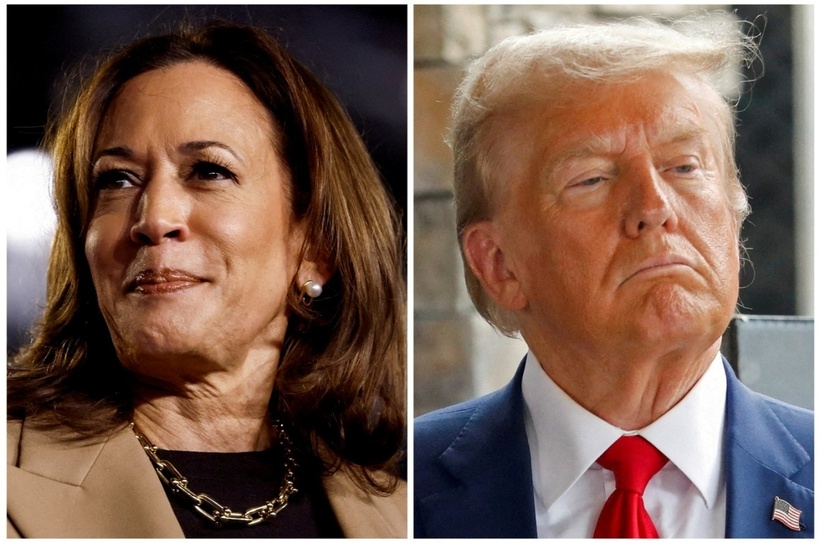 Phó Tổng thống Mỹ Kamala Harris và cựu Tổng thống Mỹ Donald Trump đang “bám đuổi nhau” về số phiếu phổ thông ở nhiều bang chiến địa. Ảnh: Reuters