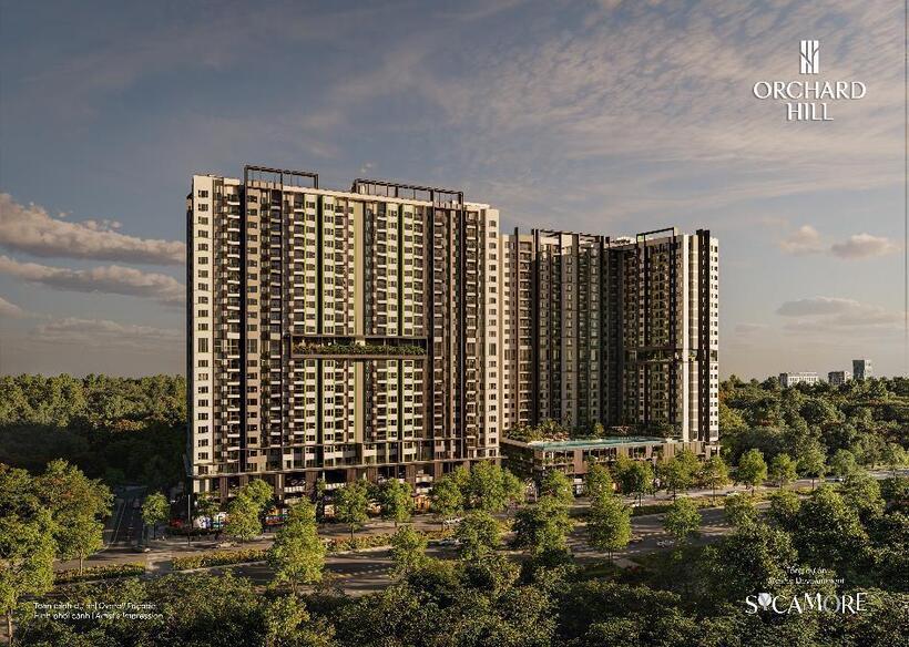 Orchard Hill gồm hai tháp căn hộ cao 24 tầng được xây dựng trên diện tích đất rộng 1,1 ha.