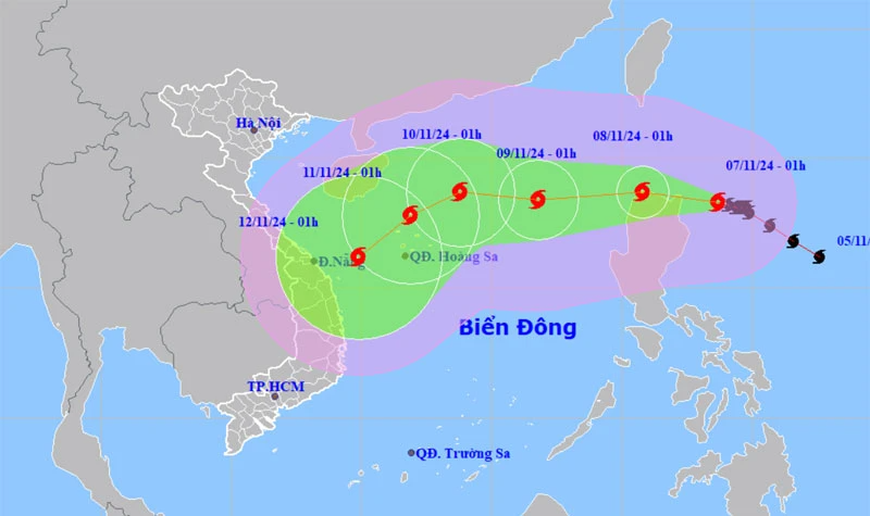 Vị trí và hướng di chuyển của bão Yinxing. Ảnh: Nhân Dân