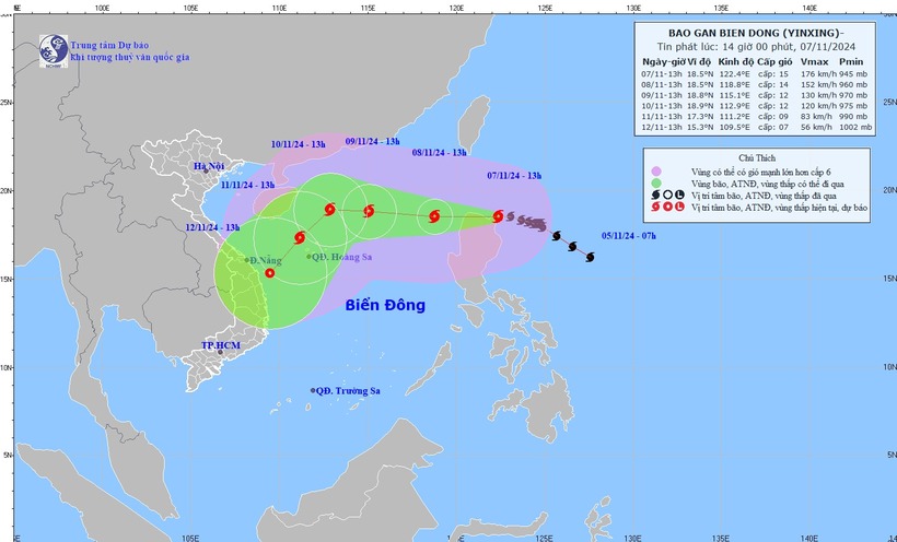 Bão Yinxing đang tiến vào khu vực Biển Đông và sẽ trở thành cơn bão số 7. (Ảnh: NCHMF)