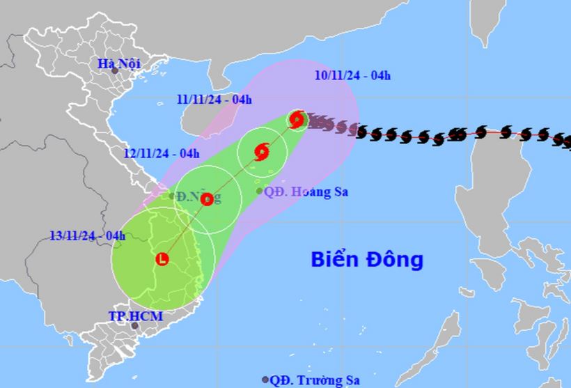 Bão Yinxing bắt đầu giảm cấp và sẽ suy yếu dần. Ảnh: Dân Trí